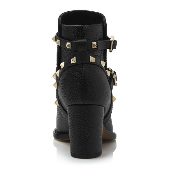 Valentino Rockstud City 70mm Black Leather Stud Block Heel Short Ankle Boot 36 - Picture 10 of 12